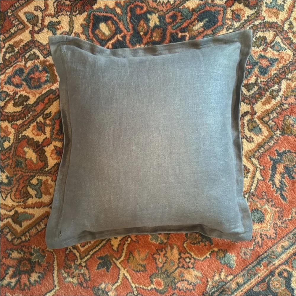 Pottery Barn Tonal Linen 20x20inch Blue Flange Pillow Cover
